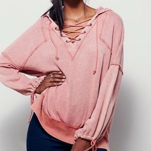 Free people Winston lace up hoodie M pink